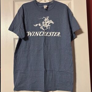 Gildan Ultra Cotton Heathered blue Tee Winchester medium  small unisex tee